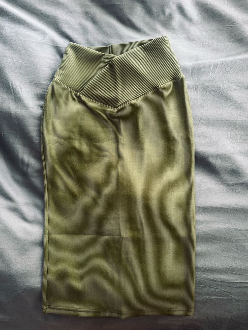 BuffBunny Olive Ribbed High-Waist Pencil Skirt